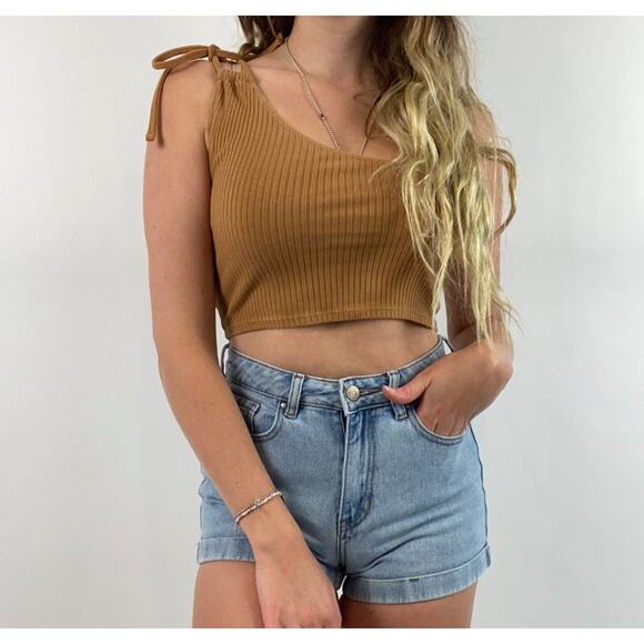 aerie Tops - NWT Aerie Women's Size XL Brown Corduroy One Shoulder Off the Shoulder Top